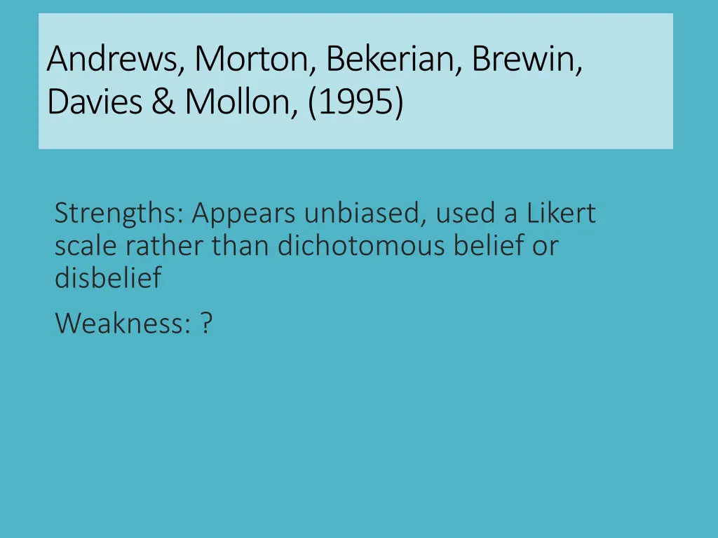 andrews morton bekerian brewin davies mollon 1995 1