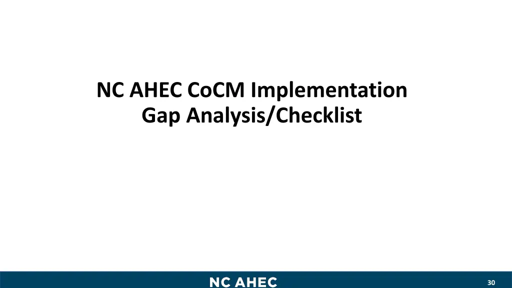 nc ahec cocm implementation gap analysis checklist