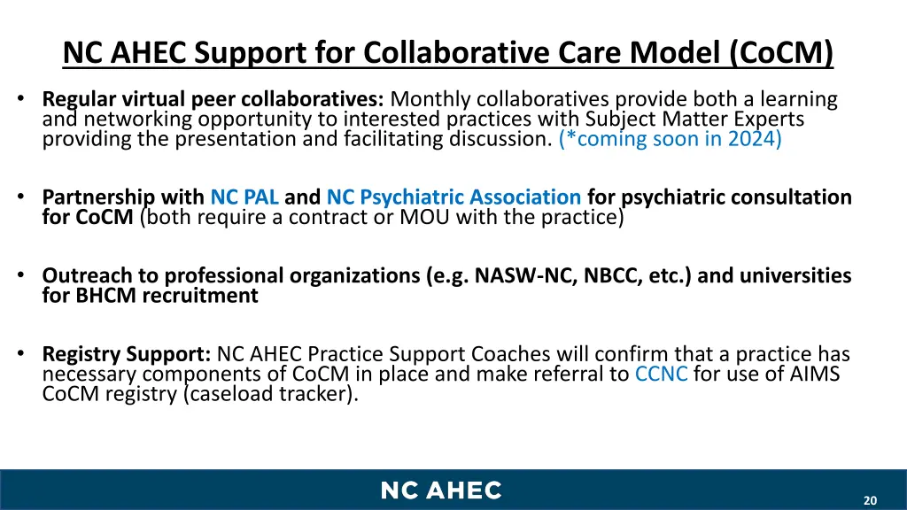 nc ahec support for collaborative care model cocm 1