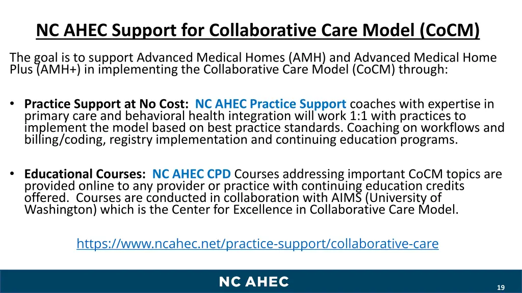 nc ahec support for collaborative care model cocm