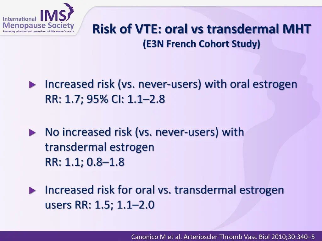 risk of vte oral vs transdermal mht e3n french