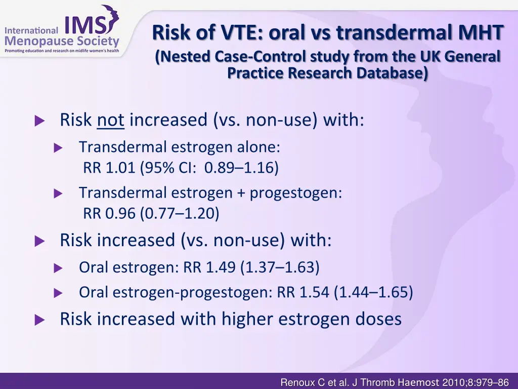 risk of vte oral vs transdermal mht nested case
