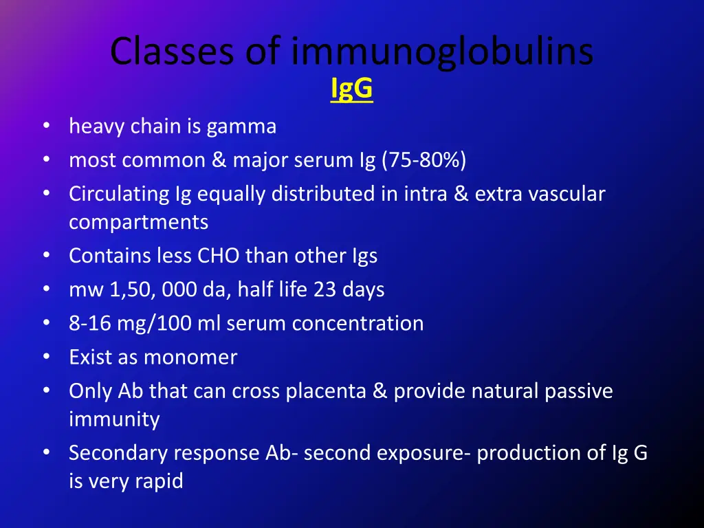 classes of immunoglobulins igg heavy chain