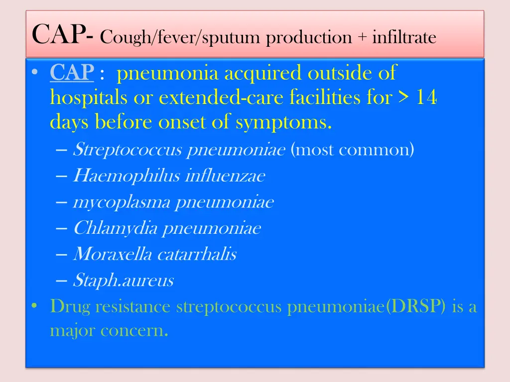 cap cough fever sputum production infiltrate