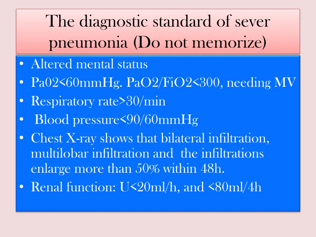 the diagnostic standard of sever pneumonia