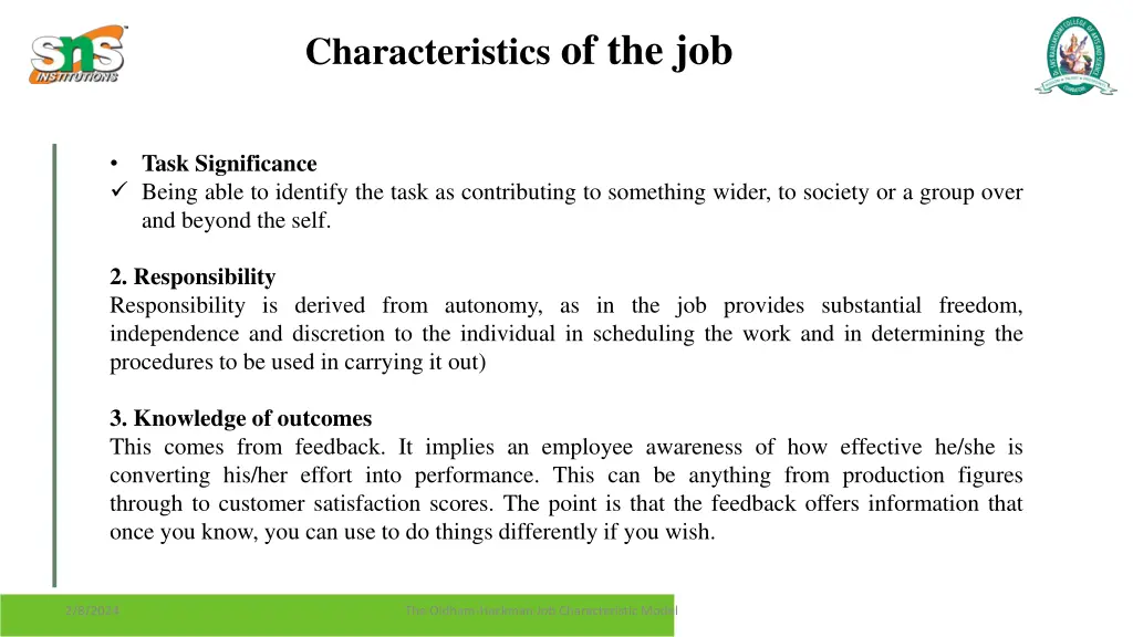 characteristics of the job 1
