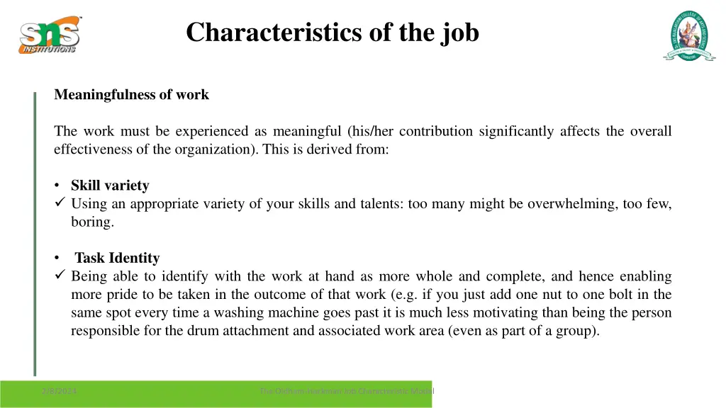 characteristics of the job