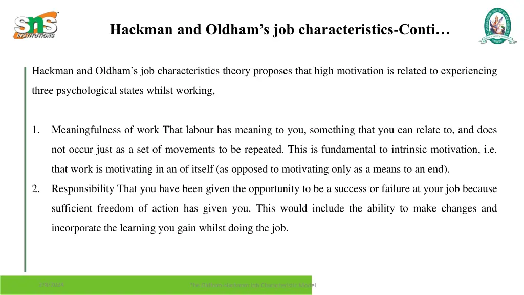 hackman and oldham s job characteristics conti