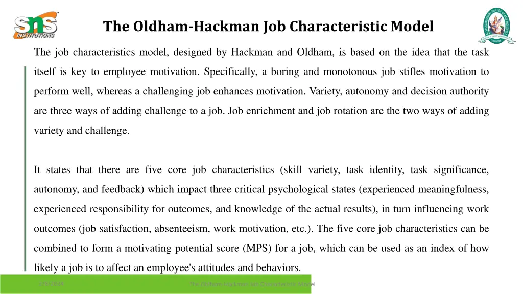 the oldham hackman job characteristic model