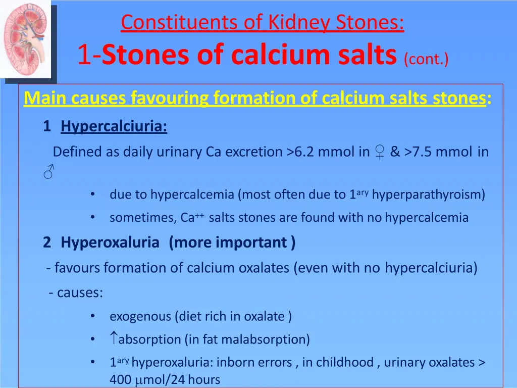 constituents of kidney stones 1 stones of calcium 1