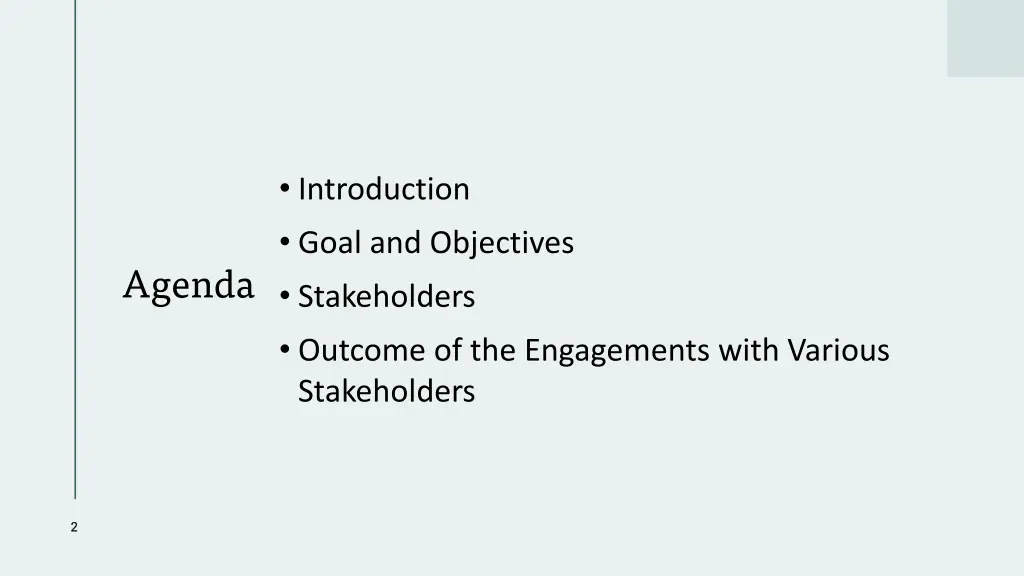 introduction goal and objectives stakeholders
