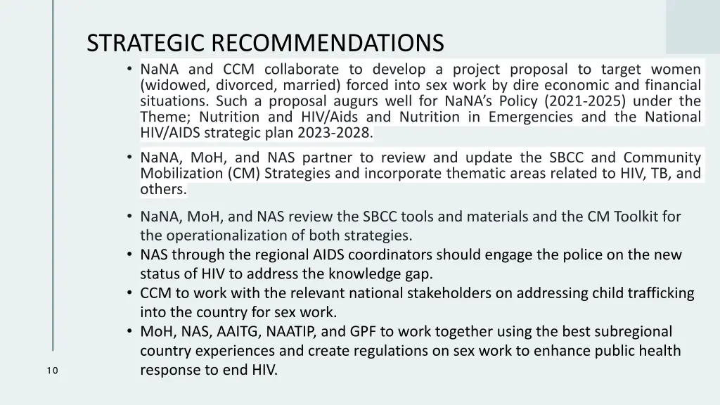 strategic recommendations nana