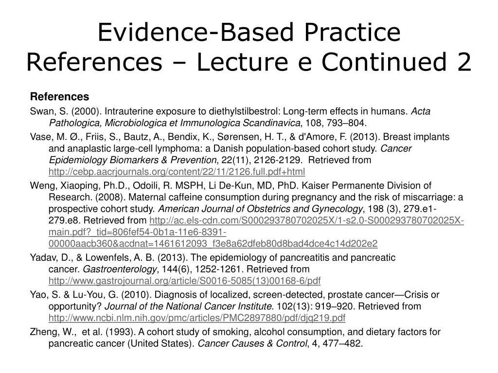 evidence based practice references lecture 1