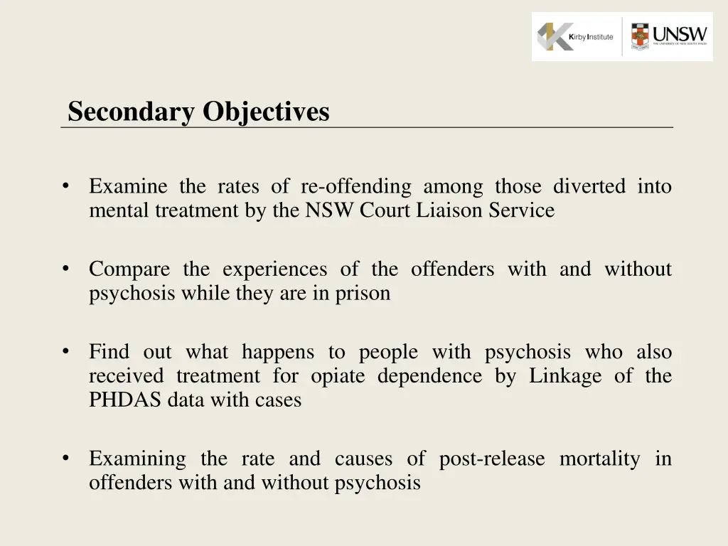 secondary objectives