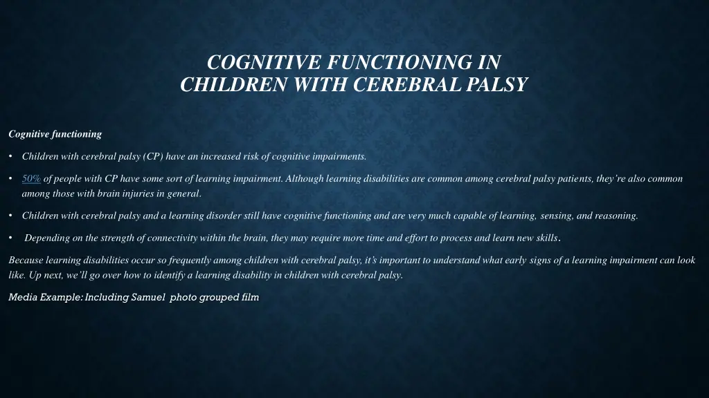cognitive functioning in children with cerebral