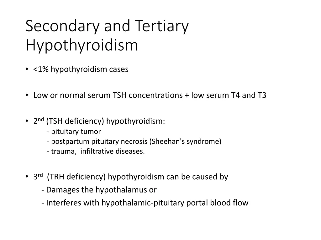 secondary and tertiary hypothyroidism