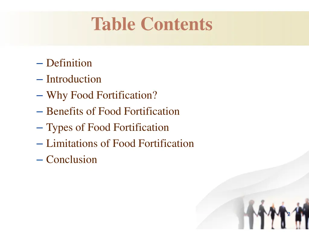 table contents