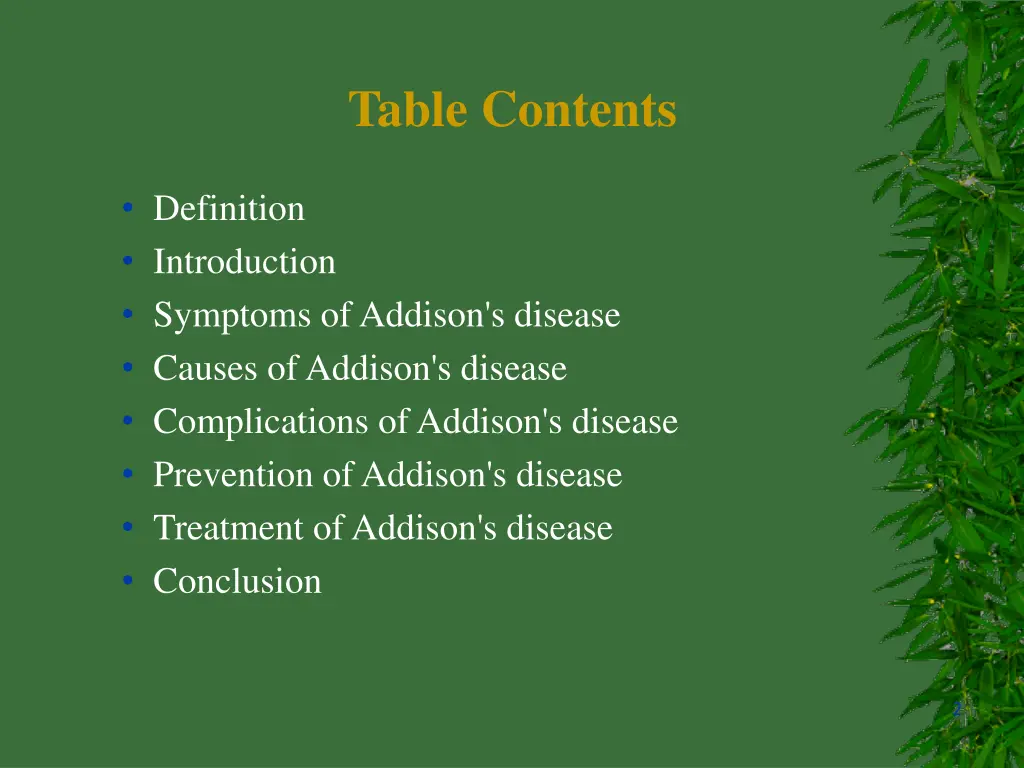 table contents