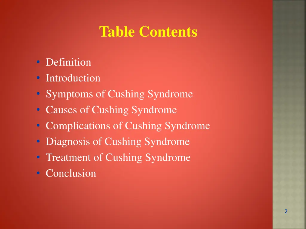 table contents