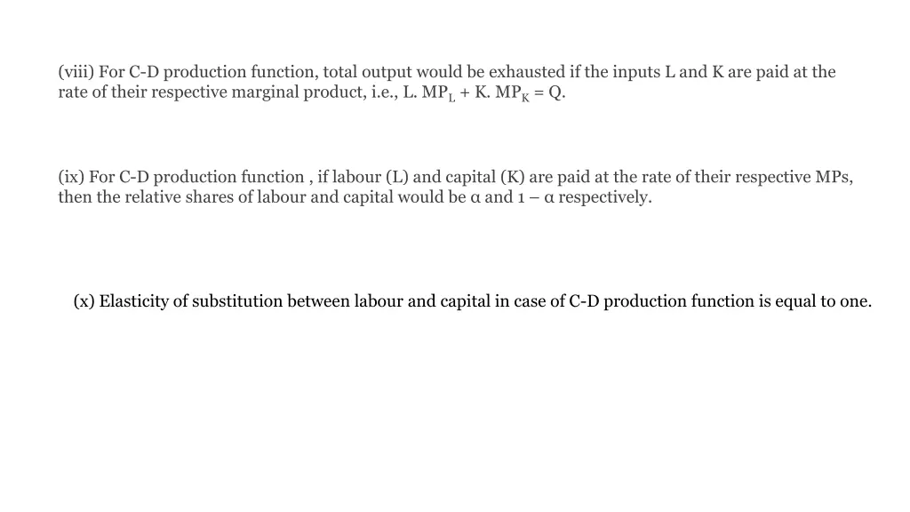 viii for c d production function total output