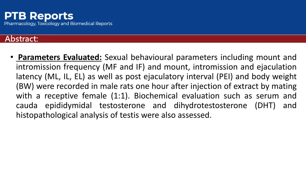 parameters evaluated sexual behavioural