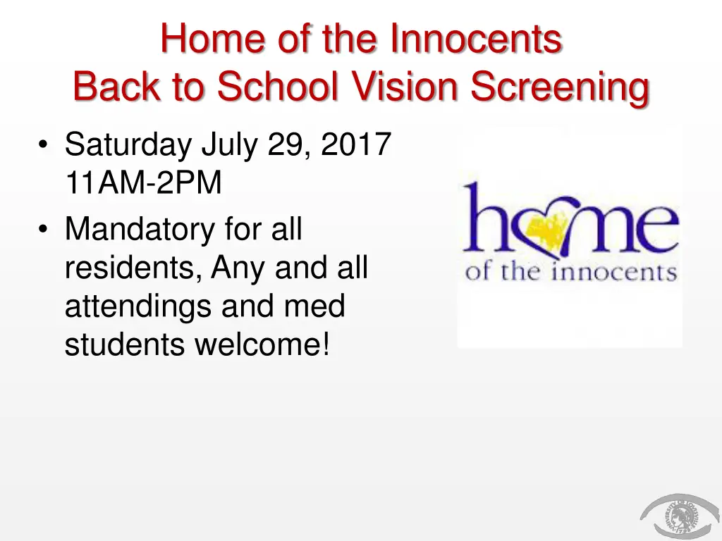 home of the innocents back to school vision