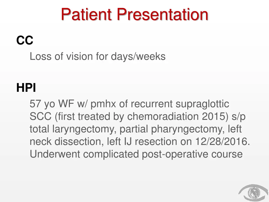 patient presentation