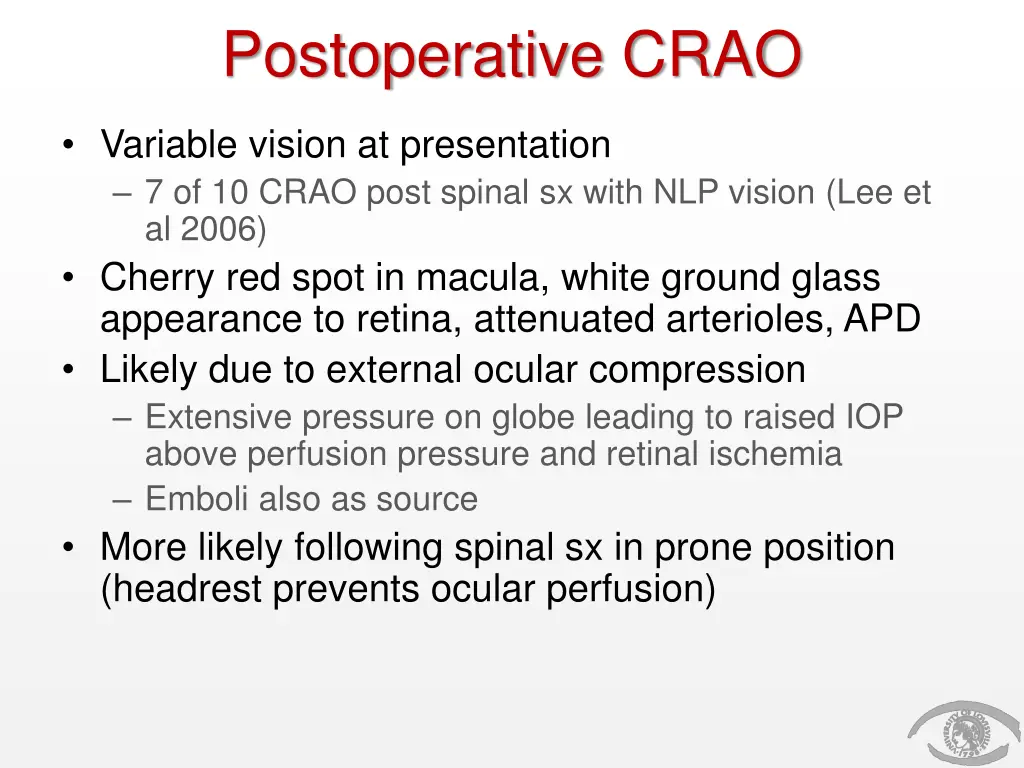 postoperative crao