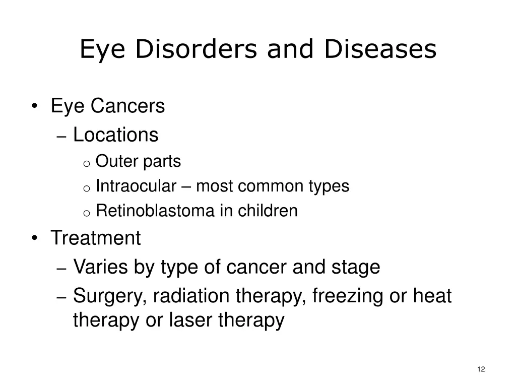 eye disorders and diseases