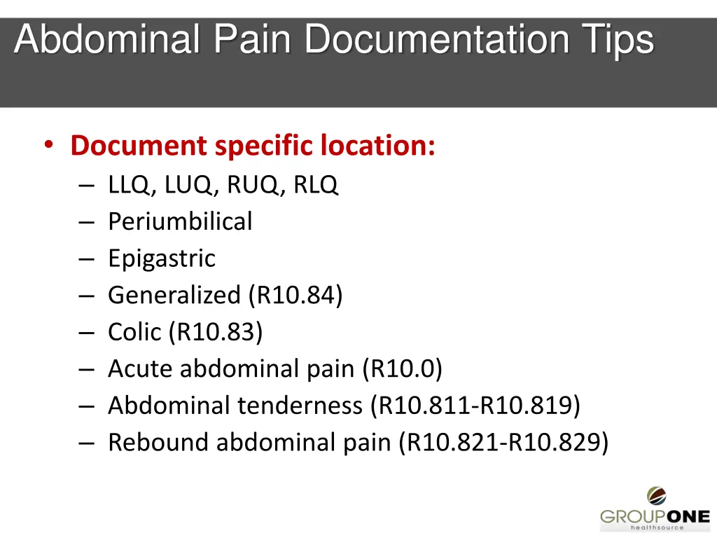 abdominal pain documentation tips