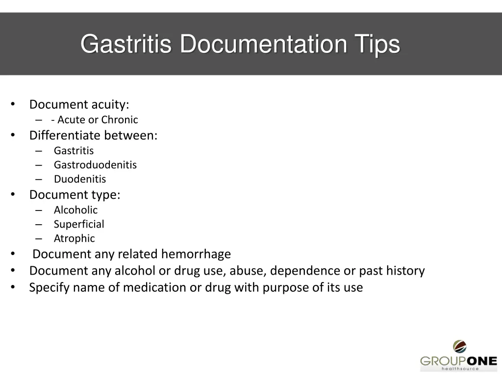 gastritis documentation tips