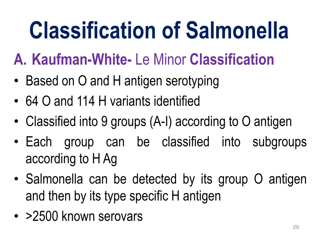 classification of salmonella a kaufman white