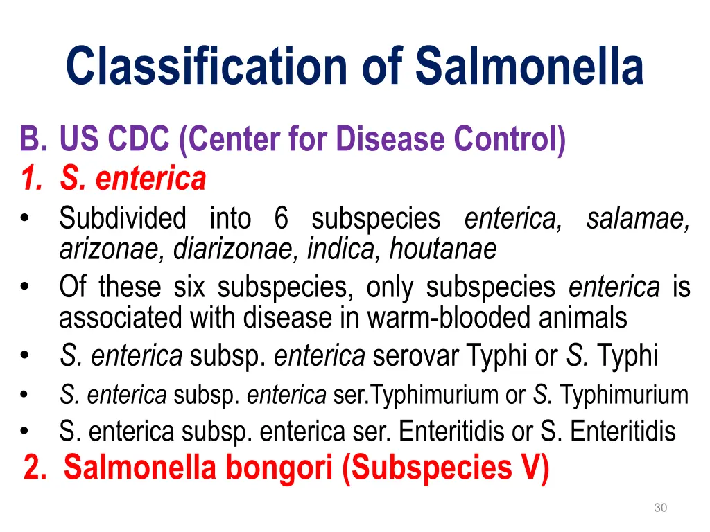 classification of salmonella