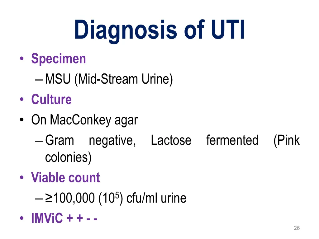 diagnosis of uti specimen msu mid stream urine