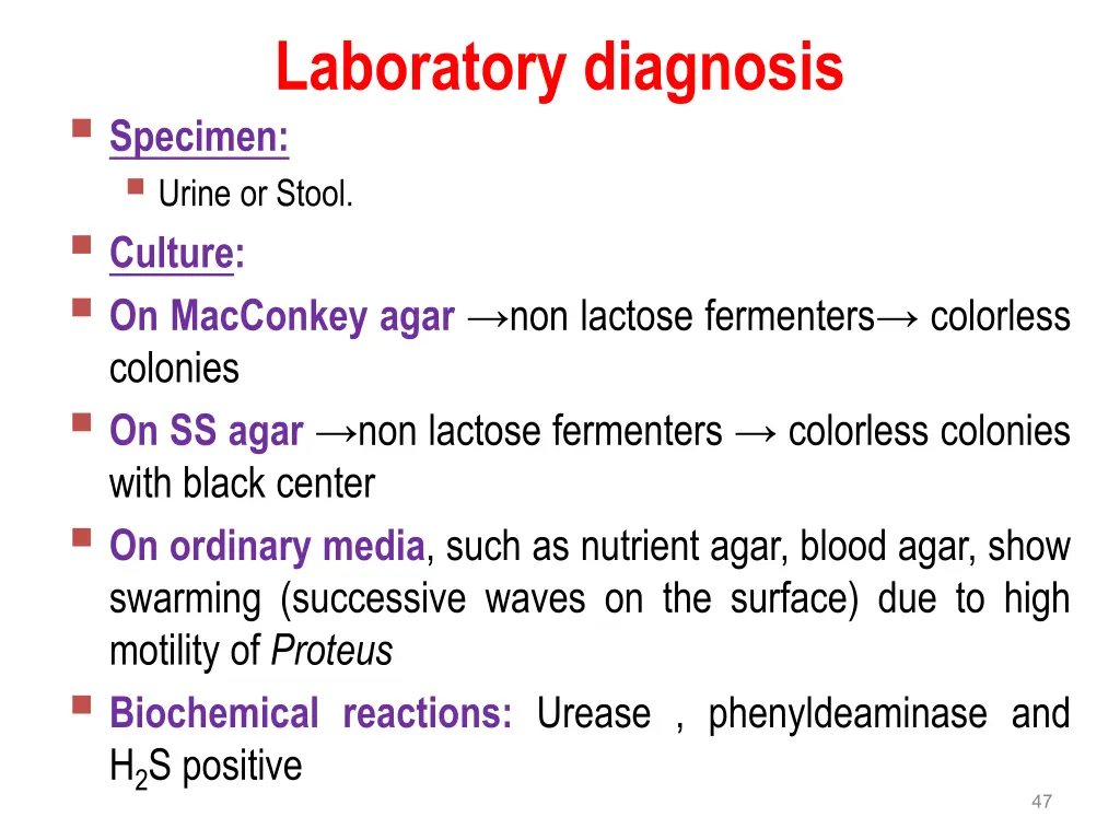 laboratory diagnosis specimen urine or stool