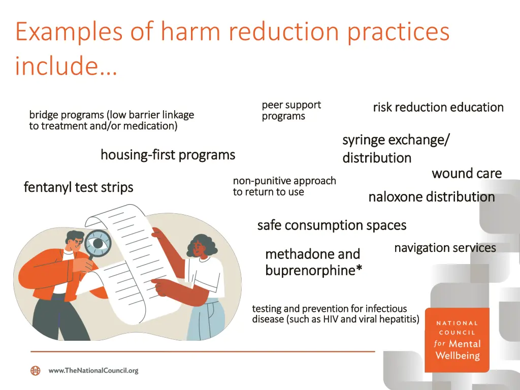 examples of harm reduction practices include