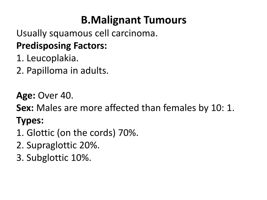 b malignant tumours