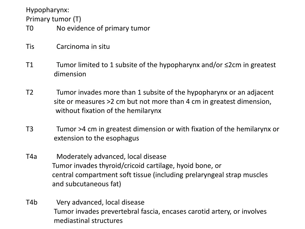 hypopharynx primary tumor t t0