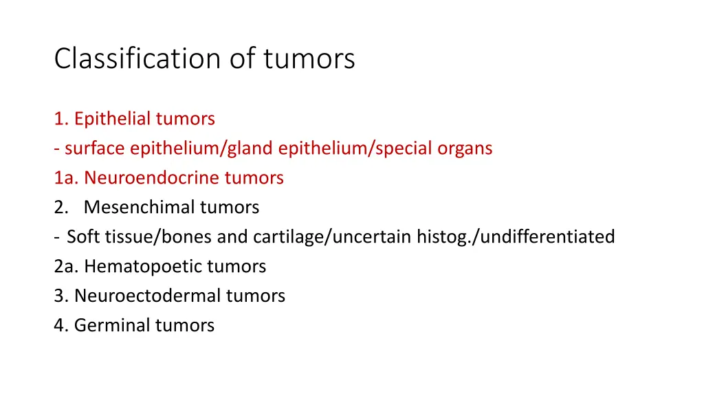 classification of tumors