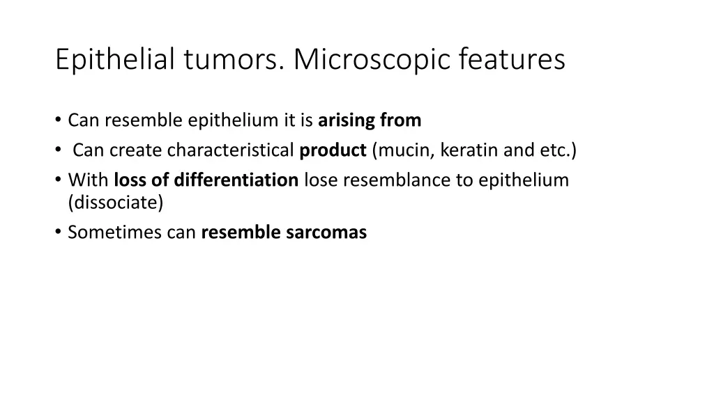 epithelial tumors microscopic features