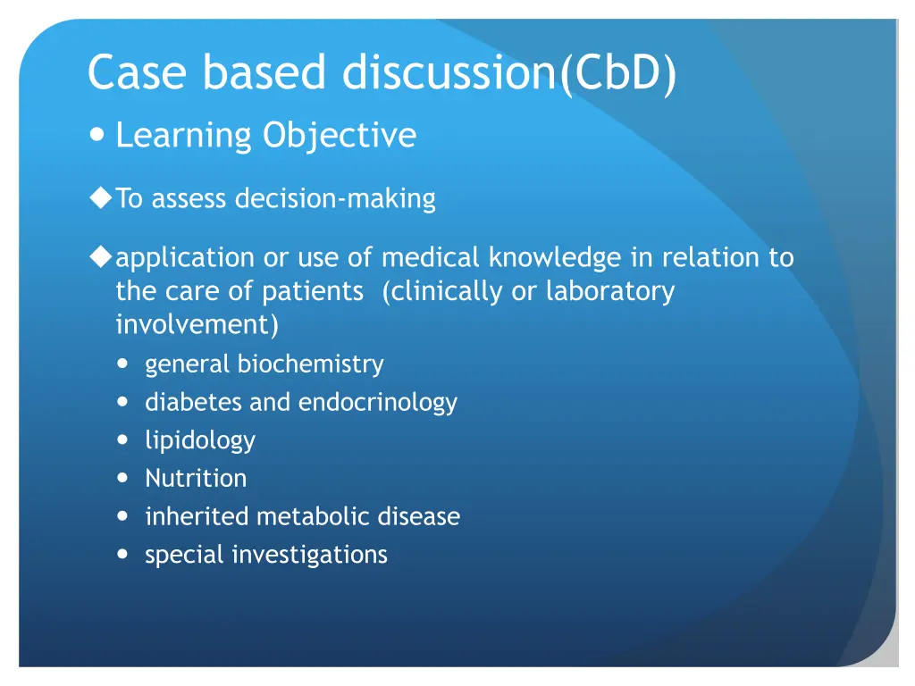 case based discussion cbd learning objective