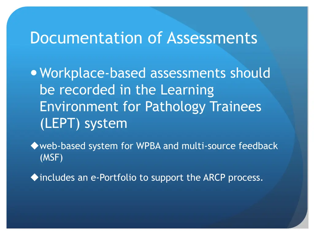 documentation of assessments
