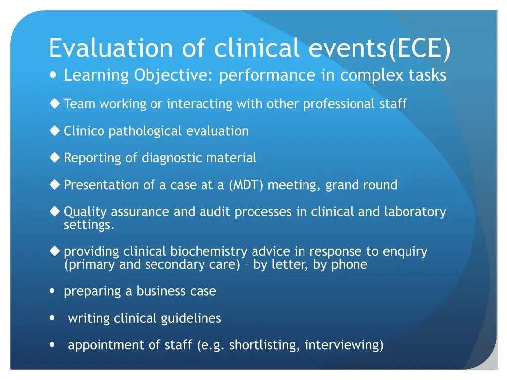 evaluation of clinical events ece learning