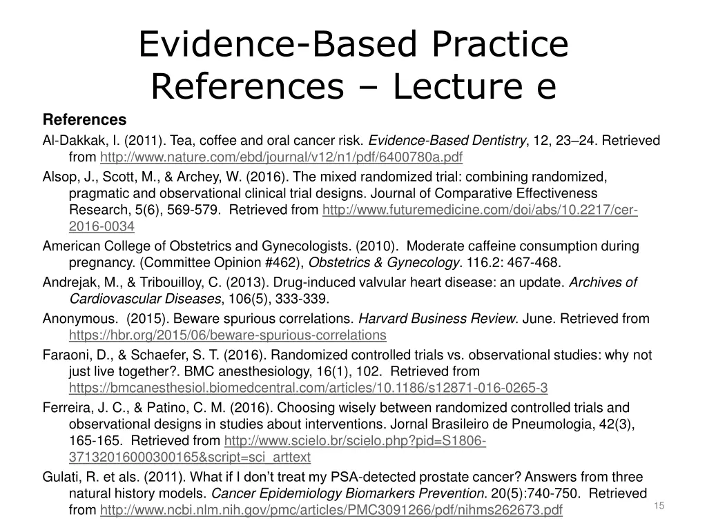 evidence based practice references lecture e