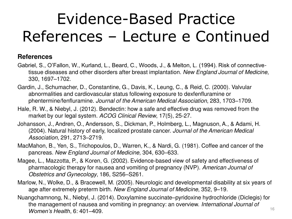 evidence based practice references lecture