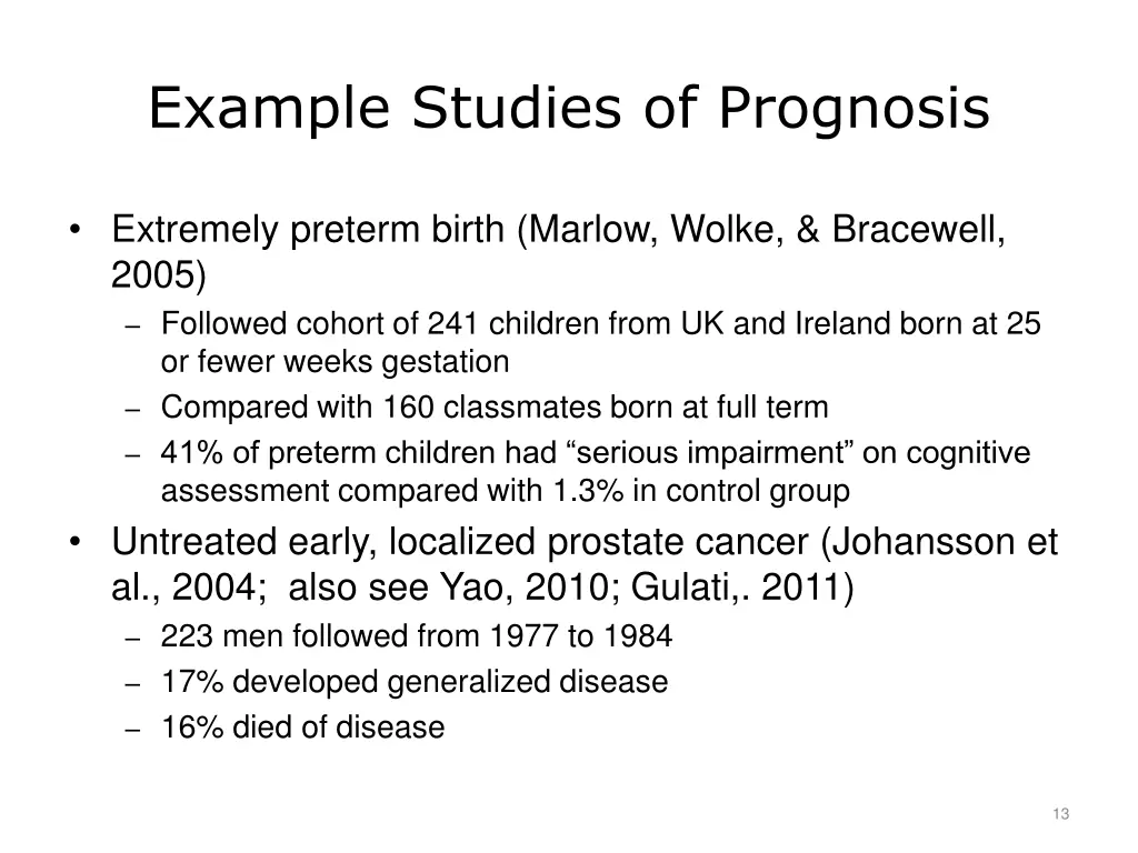 example studies of prognosis