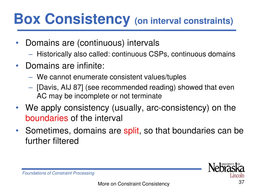 box consistency on interval constraints