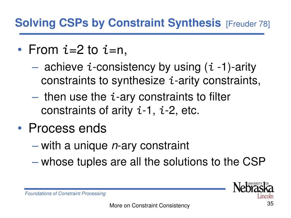 solving csps by constraint synthesis freuder 78