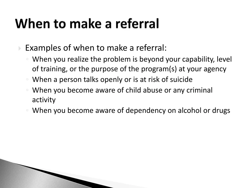 examples of when to make a referral when