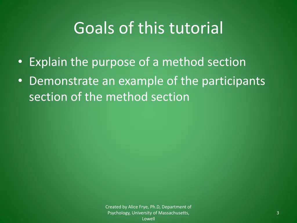 goals of this tutorial